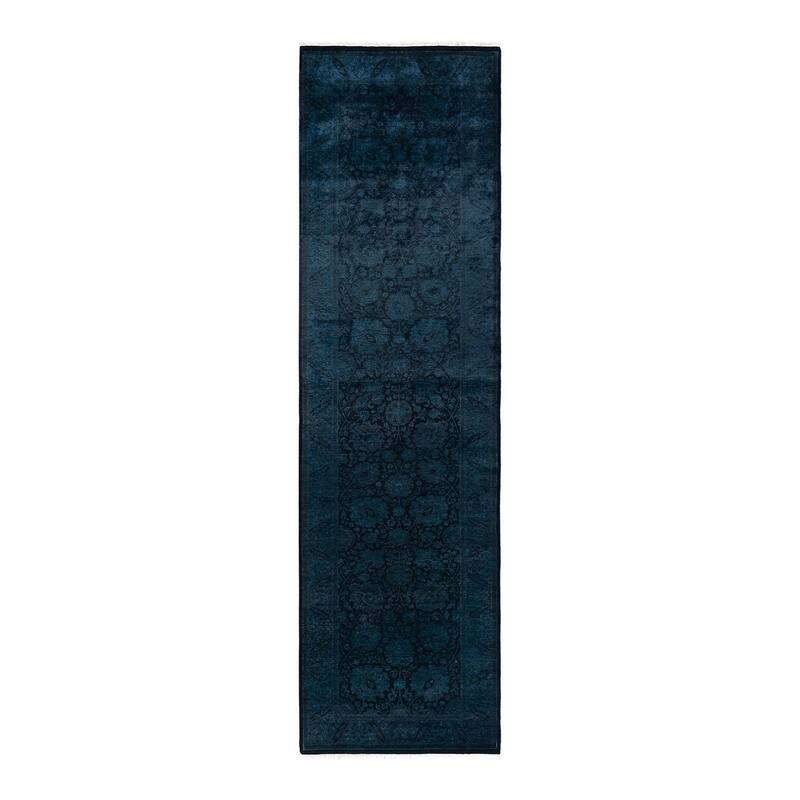 Fine Vibrance, One-of-a-Kind Hand-Knotted Runner Rug - Black, 2' 7" x 10' 0" - 2' 7" x 10' 0"