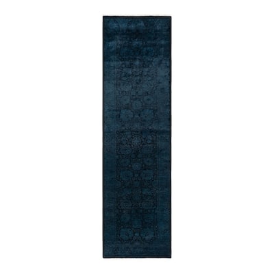 Fine Vibrance, One-of-a-Kind Hand-Knotted Runner Rug - Black, 2' 7" x 10' 0" - 2' 7" x 10' 0"
