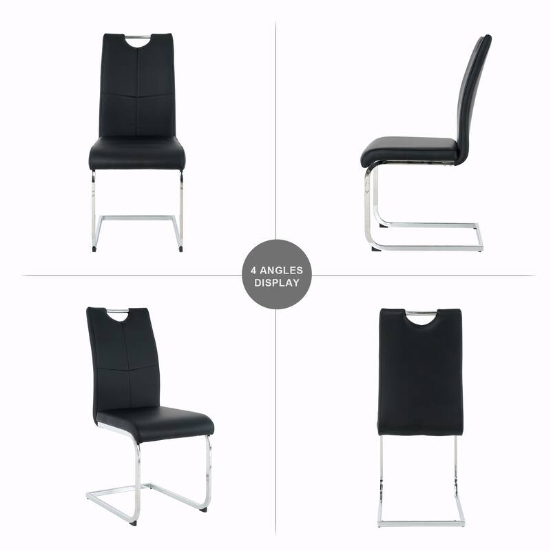 Modern Dining Chair Set - Faux Leather Padded Seats, Gold/Silver Metal Legs