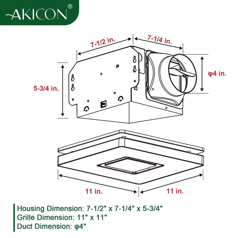 Akicon Bathroom Exhaust Fan with Light, 90 CFM, 1.5 Sones, Nightlight Included