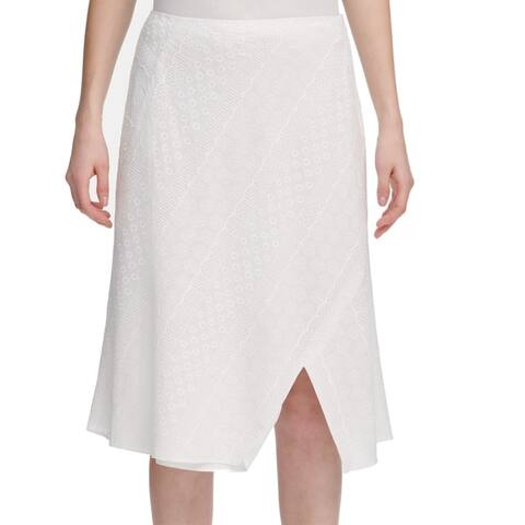 Calvin Klein Women's Skirt A-Line Eyelet Floral Split Hem