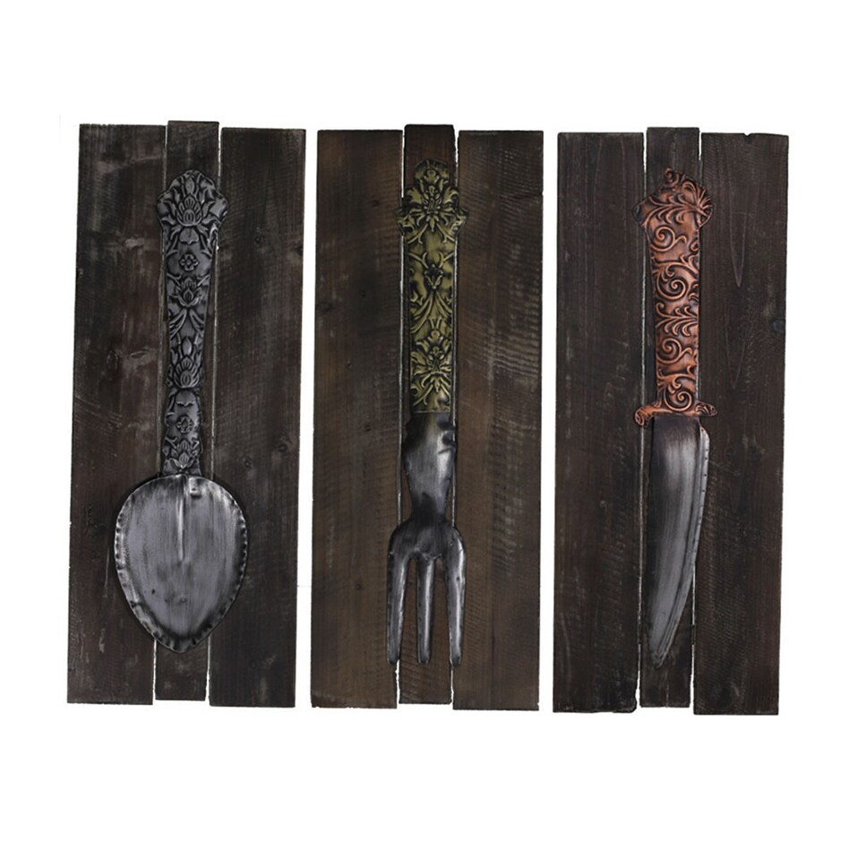 Shop Rustic Fancy Silverware 3 Piece Wood And Metal Art Wall Decor