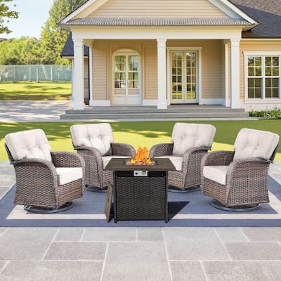 4 Pieces Outdoor Swivel Chair with 26 Inch Fire Table