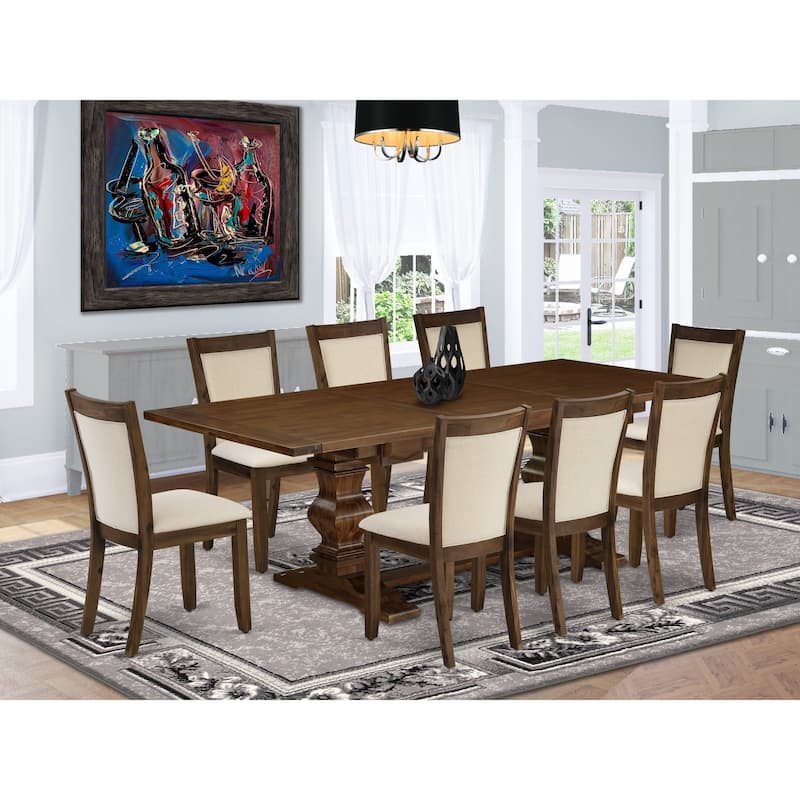 East West Furniture Dining Table Set- a Wooden Table and Light Beige Linen Fabric Chairs,(Pieces Options) - LAMZ9-N8-32