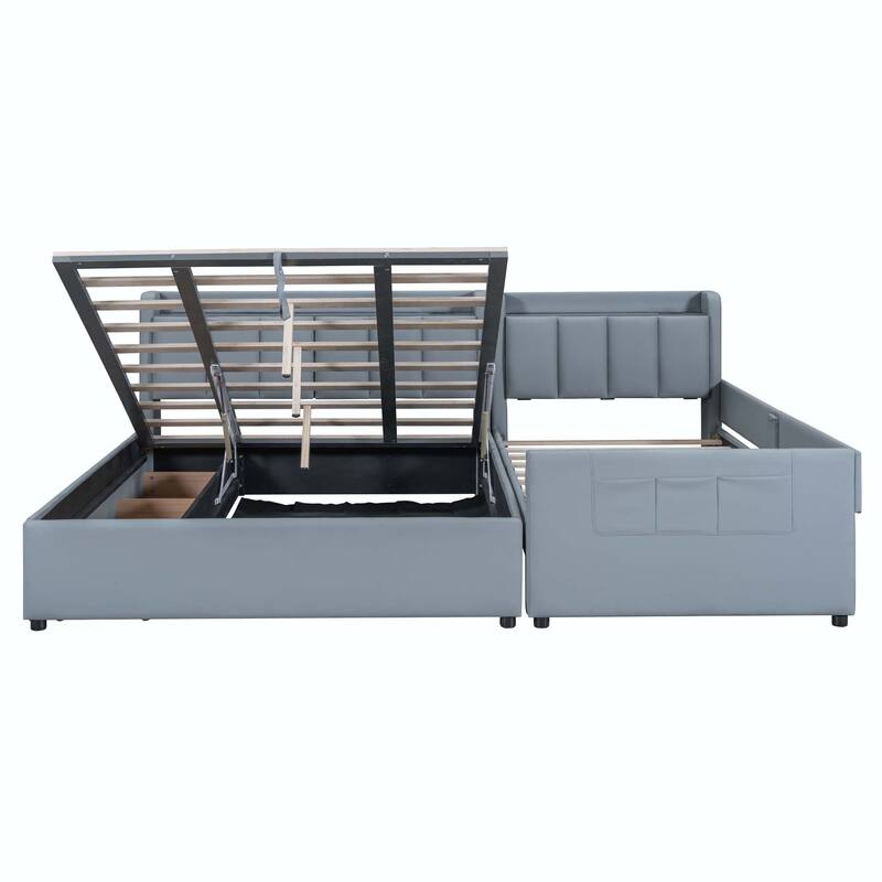 Twin XL Size Upholstered Platform Bed with Hydraulic Storage System
