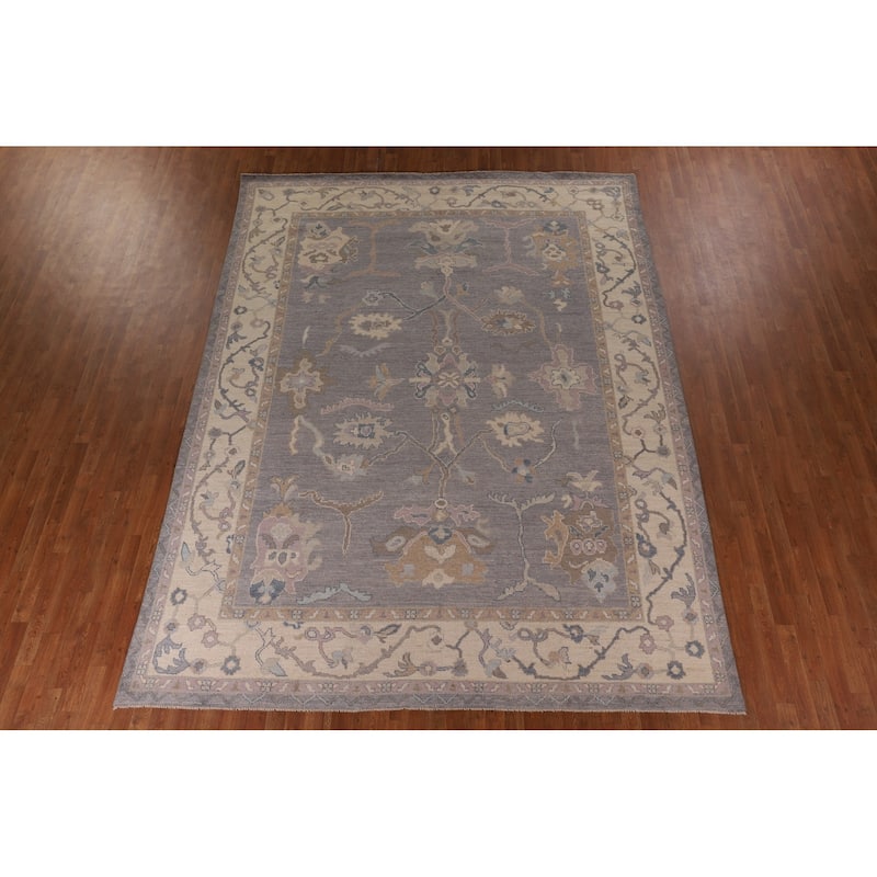 Gray Blue Oushak Vegetable Dye Area Rug Hand-Knotted Wool Carpet - 9'1" x 12'0"
