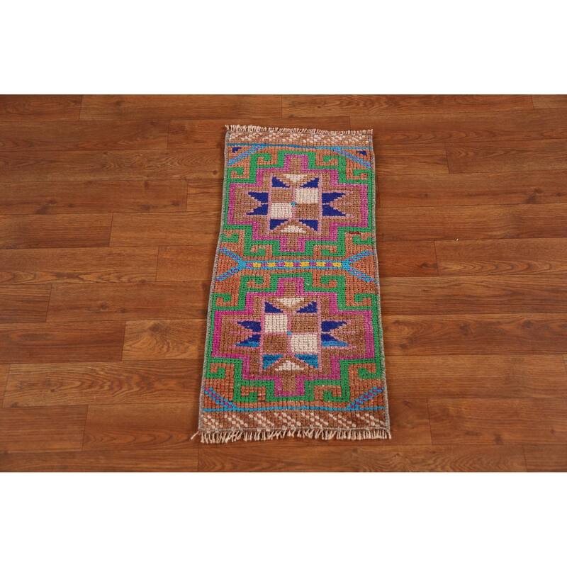 Hand Knotted Oriental 100% Wool Carpet Transitional Tribal Multi-Colored Anatolian Area Rug - 2' 2'' X 1' 0''
