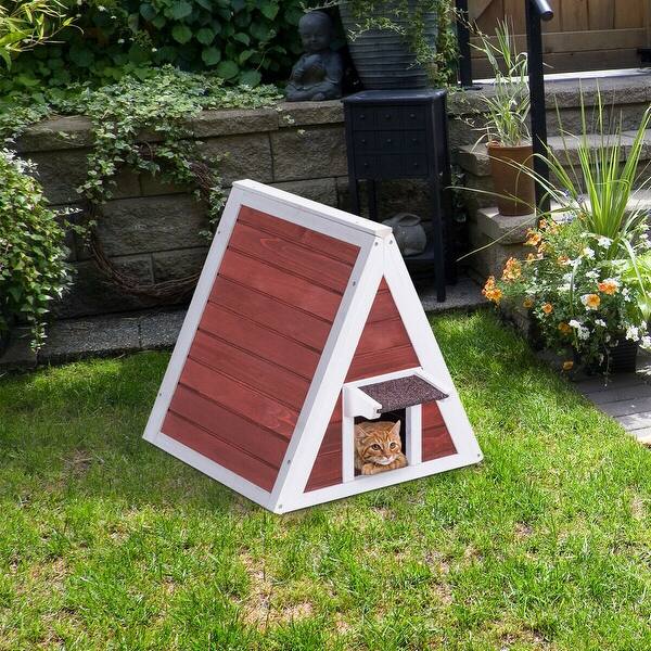 Shop Gymax Weatherproof Wooden Cat House Furniture Shelter Condo With Eave Outdoor Indoor As Pic On Sale Overstock 20660056