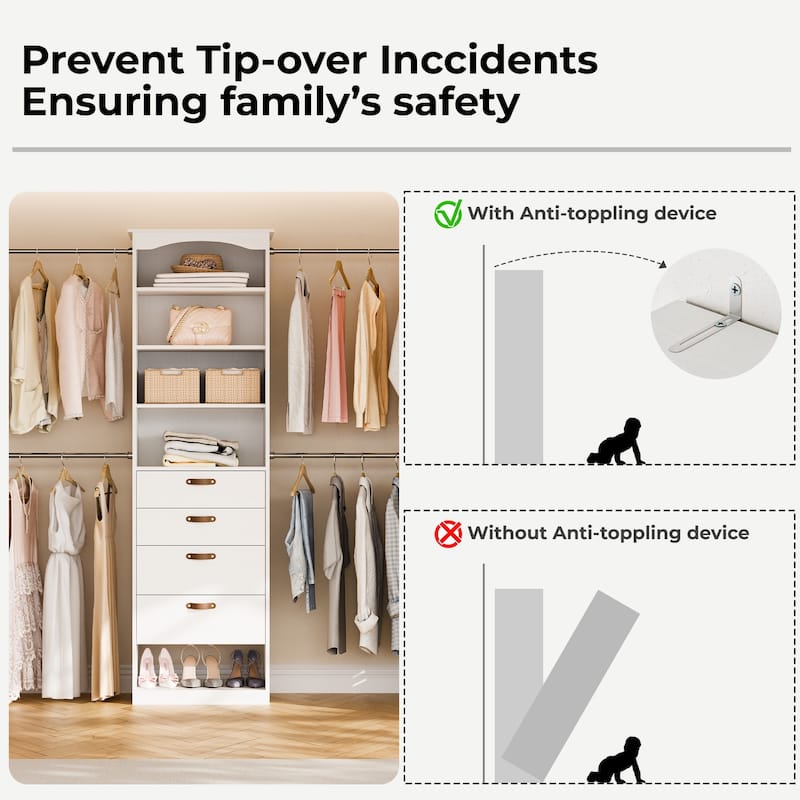 23.6"-149.6" W Modular Closet System, 2-12FT Walk-In Closet Organizer with 4 Expandable Rods and Drawers - 76.6'' H X 15.7'' D