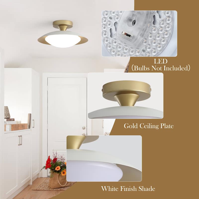 11.8-in W LED Compatible Mid-Century Modern Semi Flush Mount Ceiling Light