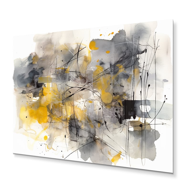 Designart "Yellow Grey Beyond The Canvas II" Abstract Shapes Metal Wall Art Living Room