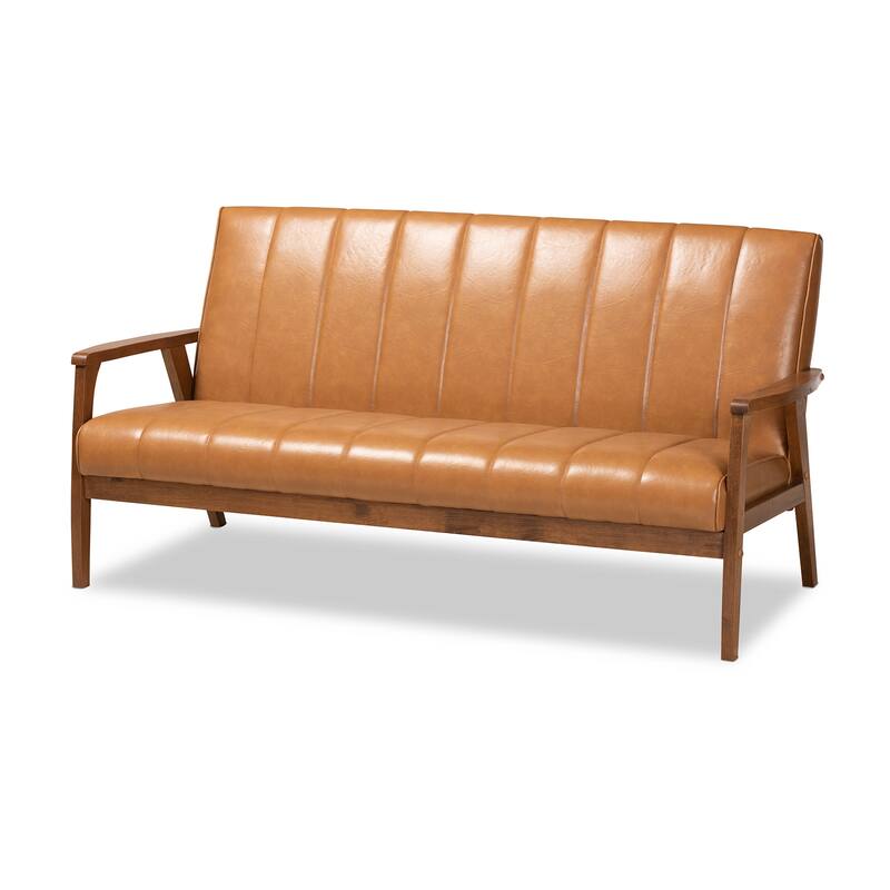 Nikko Tan Faux Leather and Walnut finished Wood 3PC Living Room Set