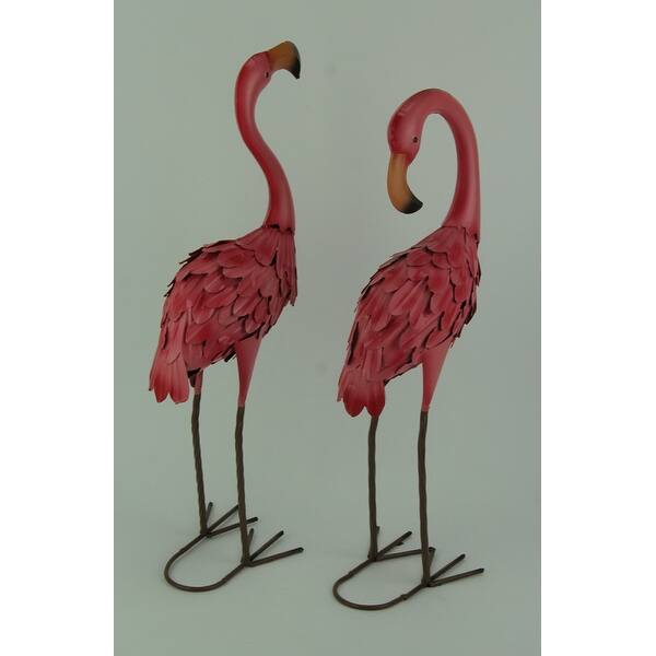 Shop Set Of 2 Decorative Metal Pink Flamingo Yard Statues 21 5 X