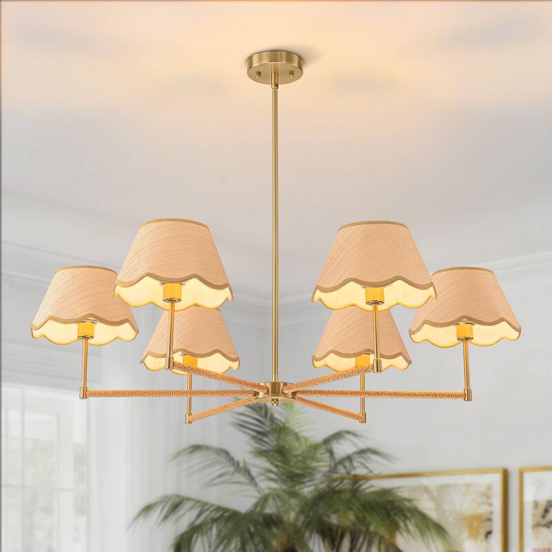 Starsky 6-Light Large Handmade Natural Rattan Boho Wagon Wheel Chandelier