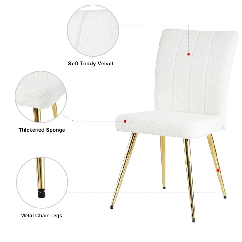 Modern Black Teddy Wool Dining Chairs Set of 4, Upholstered Chair with Fabric Accent Side Chair, Side Chair with Gold Metal Legs