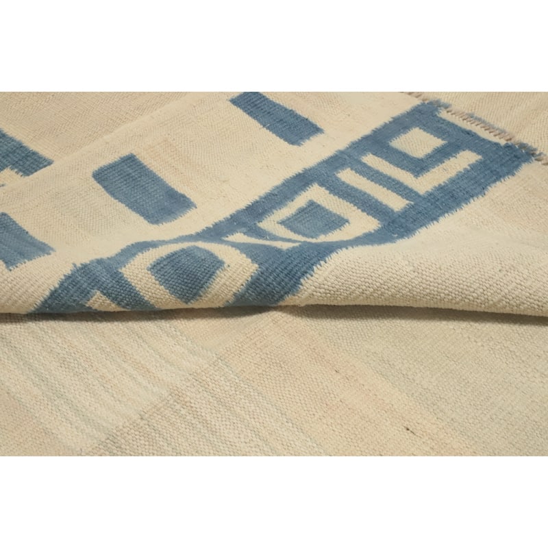 Hand Woven Oriental 100% Wool Carpet Southwestern Tribal Beige & Ivories Kilim Area Rug - 8' 5'' X 6' 8''