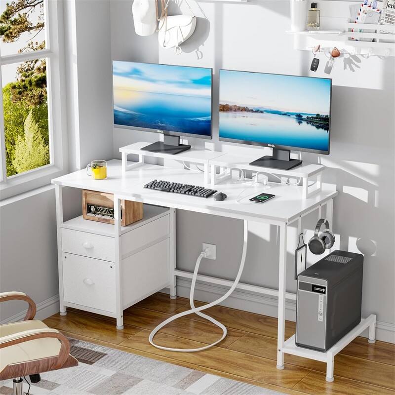 Computer Desk with Drawers and Storage Shelves