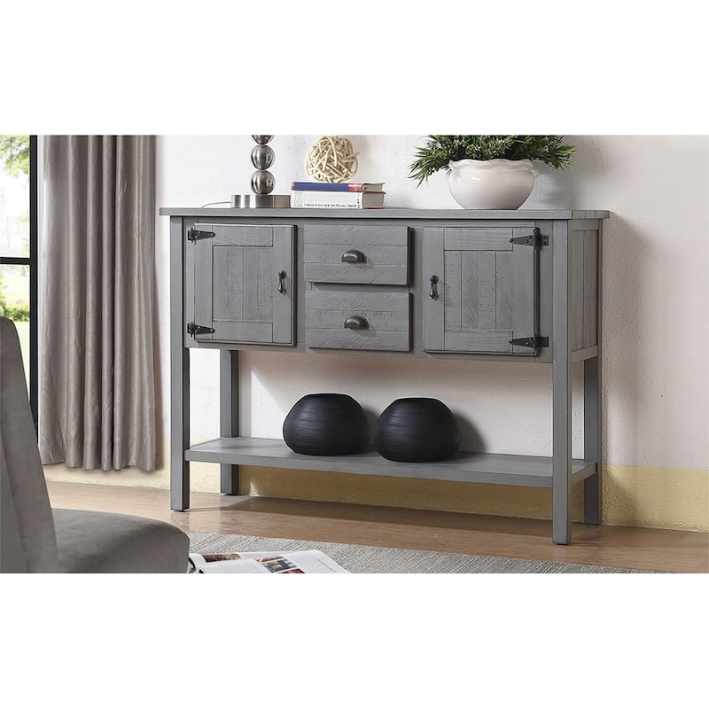 Solid Wood Sideboard Console Table with 2 Drawers and Cabinets and Bottom Shelf, Storage Dining Buffet Server Cabinet - Grey - Wood
