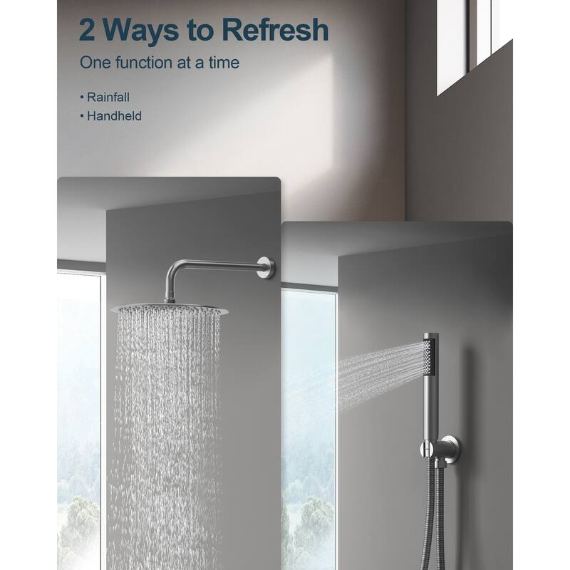 GRANDJOY Wall Mounted Shower System 10" Rainfall Shower Head with Handheld Spray