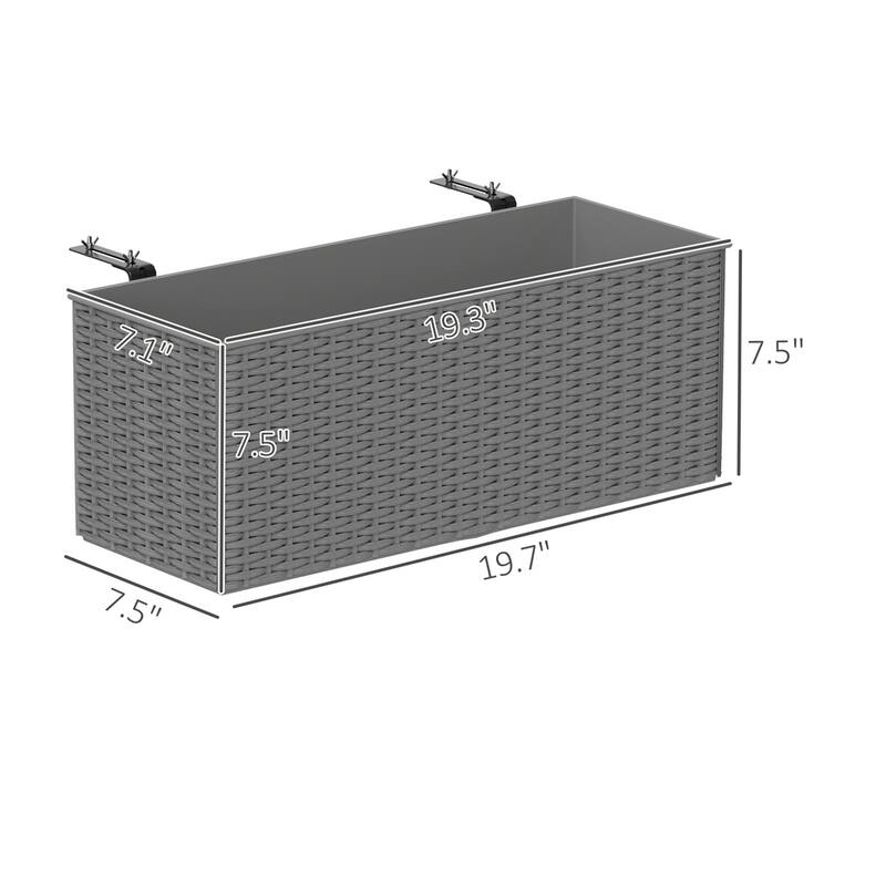 Set of 2 Gray Rattan Style Planters Polypropylene and Metal Decorative Garden Patio Wall Mount - 19.7" L x 7.5" W x 7.5" H