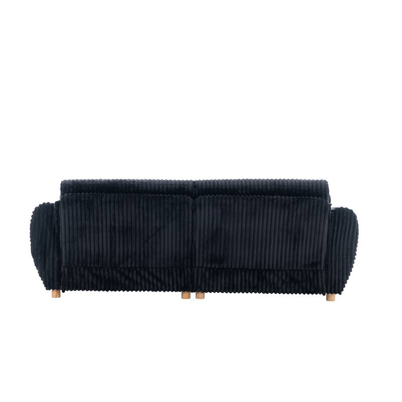 Corduroy Upholstered Loveseat Sofa, Fluffy Cloud Sectional Sofa with Armrest, Deep Seat Couch Settee with 5 Throw Pillows