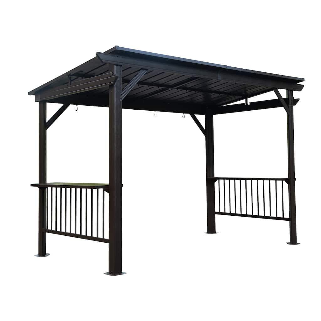 6.5x12FT Hardtop Grill Gazebo, Outdoor BBQ Gazebo with 2 Side Shelves and Sloping Galvanized Steel Roof, with Ceiling Hooks