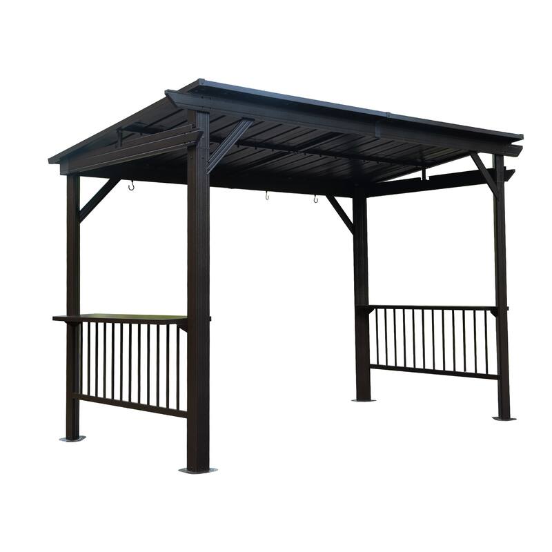 6.5x12FT Hardtop Grill Gazebo, Outdoor BBQ Gazebo with 2 Side Shelves and Sloping Galvanized Steel Roof - Gray