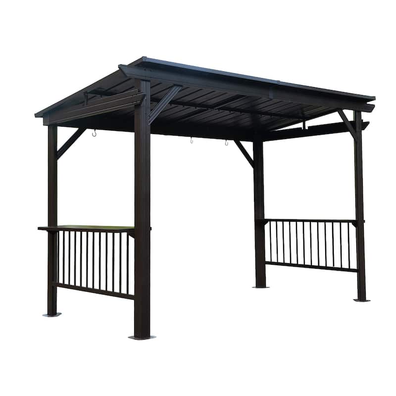 6.5x12FT Outdoor Grill Gazebo with Steel Roof, Shelves & Hooks for Patio, Backyard - Grey