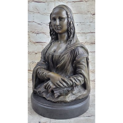 Mona Lisa Bronze Bust Statue Sculpture After Leonardo Da Vinci 14 Inches X 8 Inches