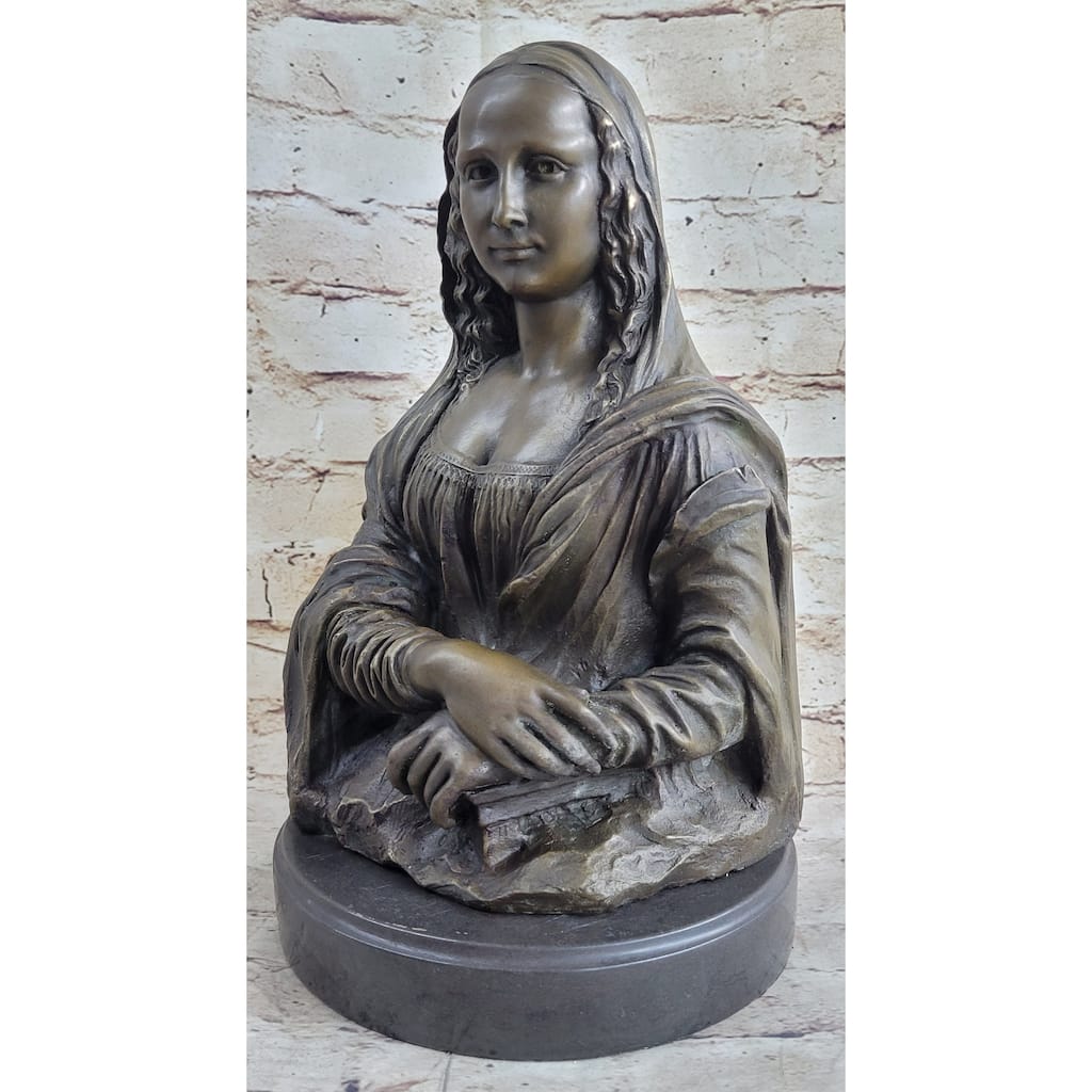 Mona Lisa Bronze Bust Statue Sculpture After Leonardo Da Vinci 14 Inches X 8 Inches