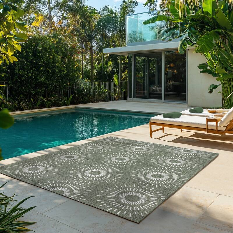 Gertmenian Tropea Tiaret Indoor Outdoor Flatweave Rug, Boho Sunburst Design