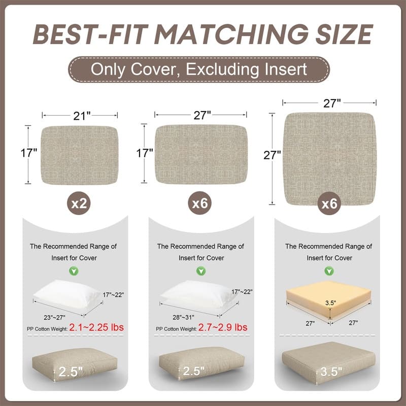 FINCATI 27" × 27" Sectional Cushion Slipcover, Outdoor Cushion Replacement Cover, Patio Seat Cover 27 Inches (COVER ONLY!)