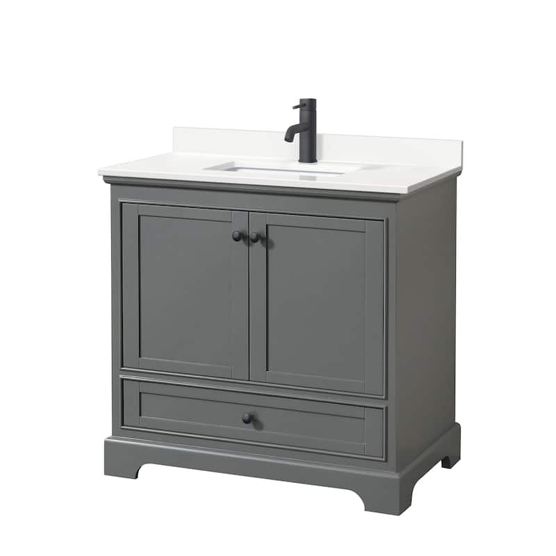 Wyndham Collection WCS202036S-QTZ-UNSMXX Deborah 36" Free Standing - Dark Gray / White Quartz Top / Matte Black
