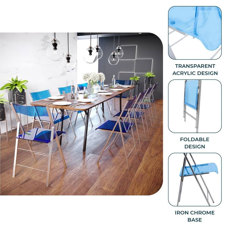 Menno Modern Acrylic Folding Dining Chairs with Stainless Steel Frames and Rubber Pads (Set of 4)