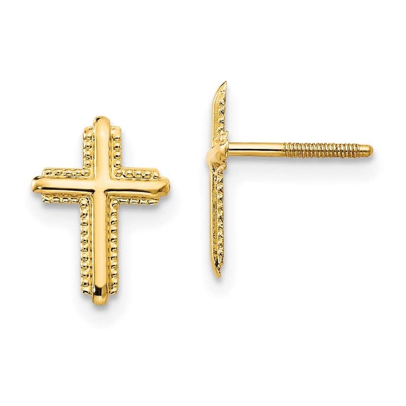 Curata 14k Yellow Gold 8x6mm Textured Cross Screw-back Post Earrings