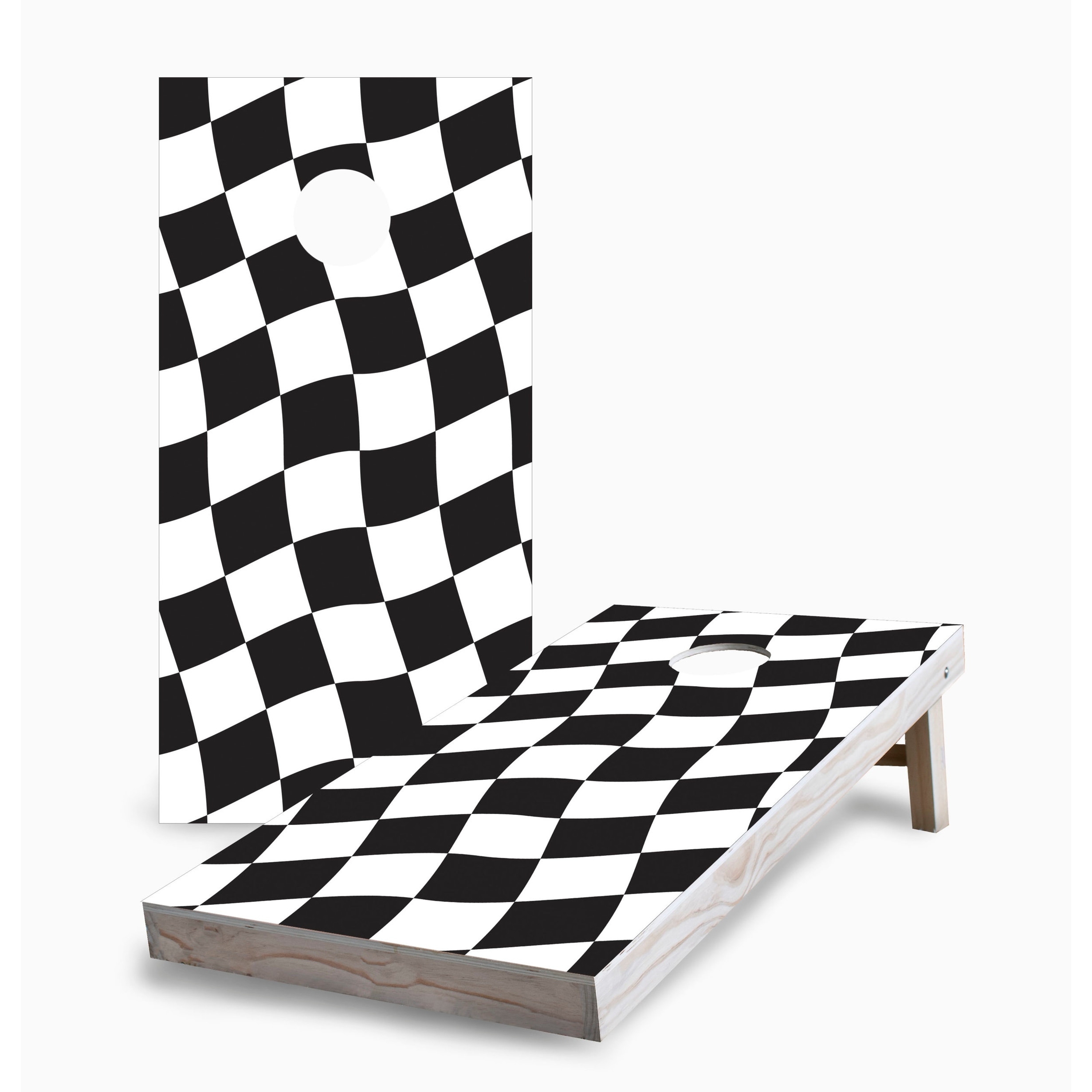 Checkered Flag Corn Hole Board Set with Hole Lights