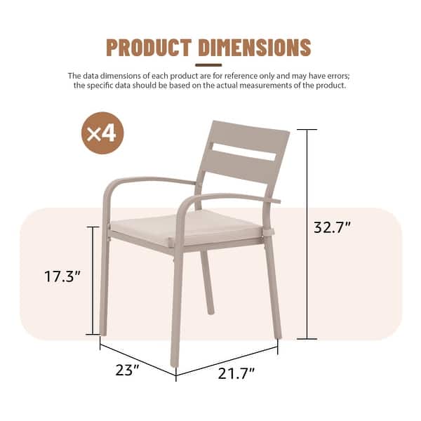 dimension image slide 4 of 5, Outdoor Stackable Aluminum Dining Chair with Cushion (Set of 4)