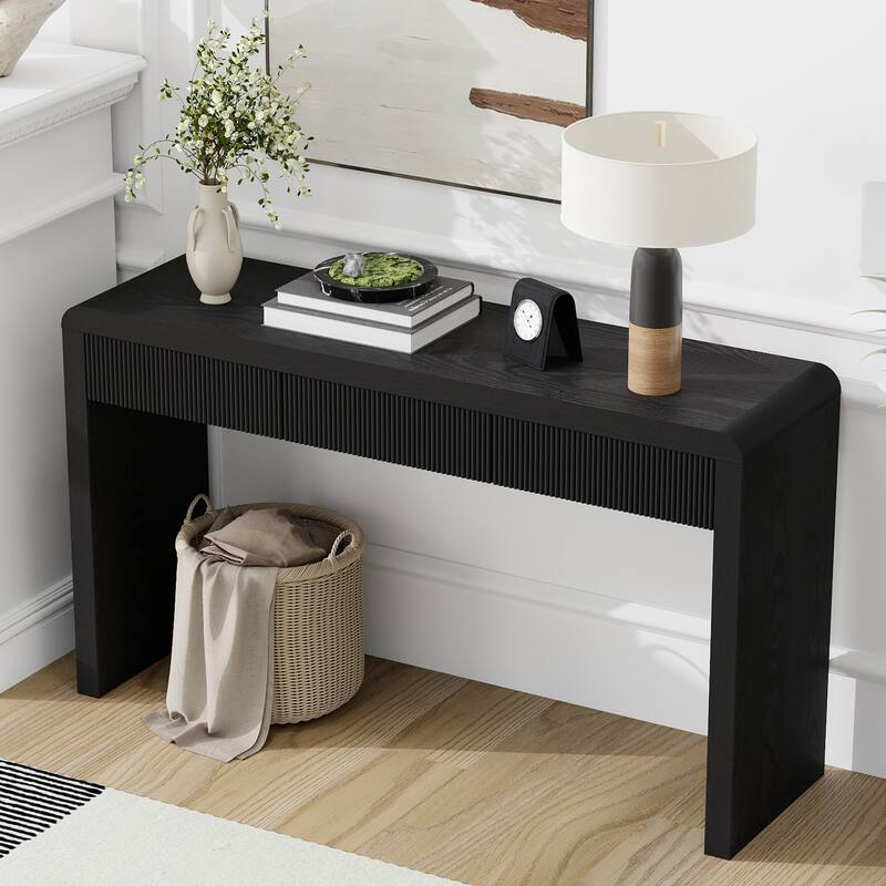 Rustic Fluted-Front Console Table with Hidden Storage by Harper&Bright Designs
