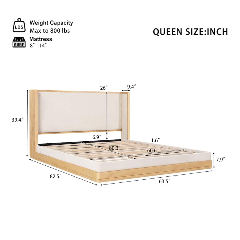 Christopher Knight Home - Mid-Century Modern Wooden & Upholstered Platform Bed with Retro Waterfall-Edge Headboard