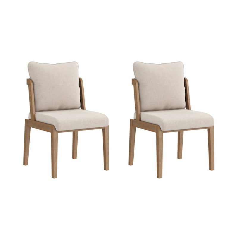Chuck Scandinavian Upholstered Dining Chair with Curved Back with Cushion, Solid Wood Legs and Flax Upholstery