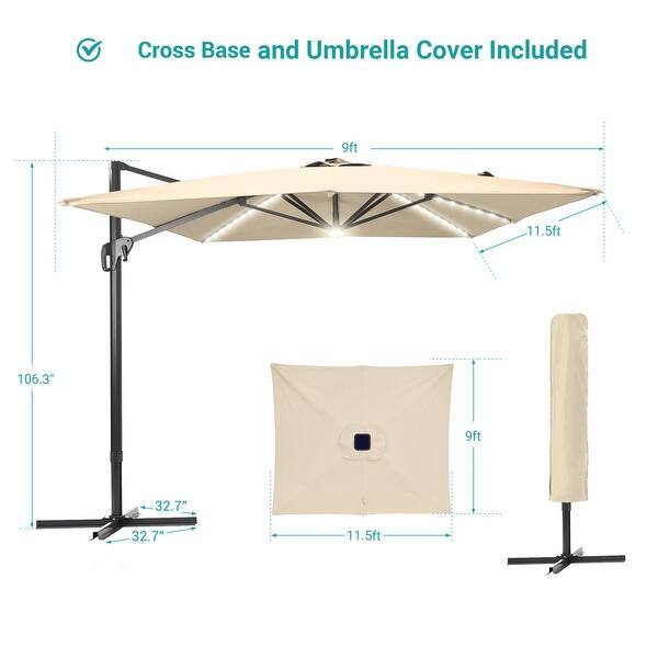 dimension image slide 1 of 7, BONOSUKI 11.5x9FT LED Cantilever Patio Umbrella with 360 Rotation