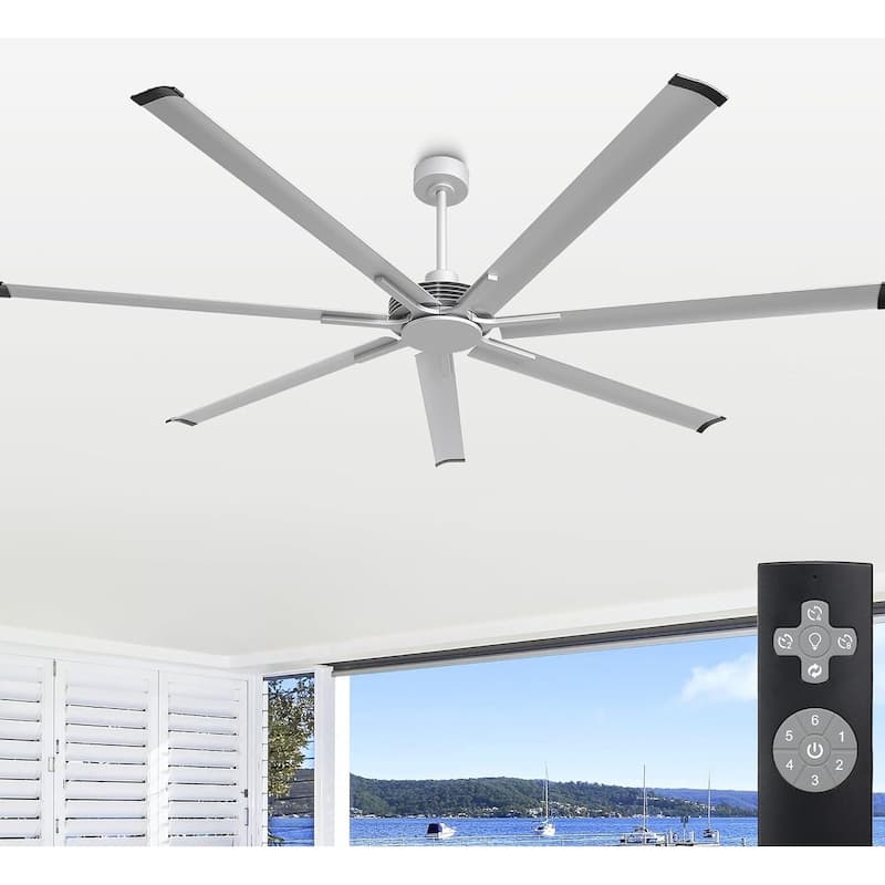 Ceiling Fan Modern 84" Industrial 7-Blade Silver Metal