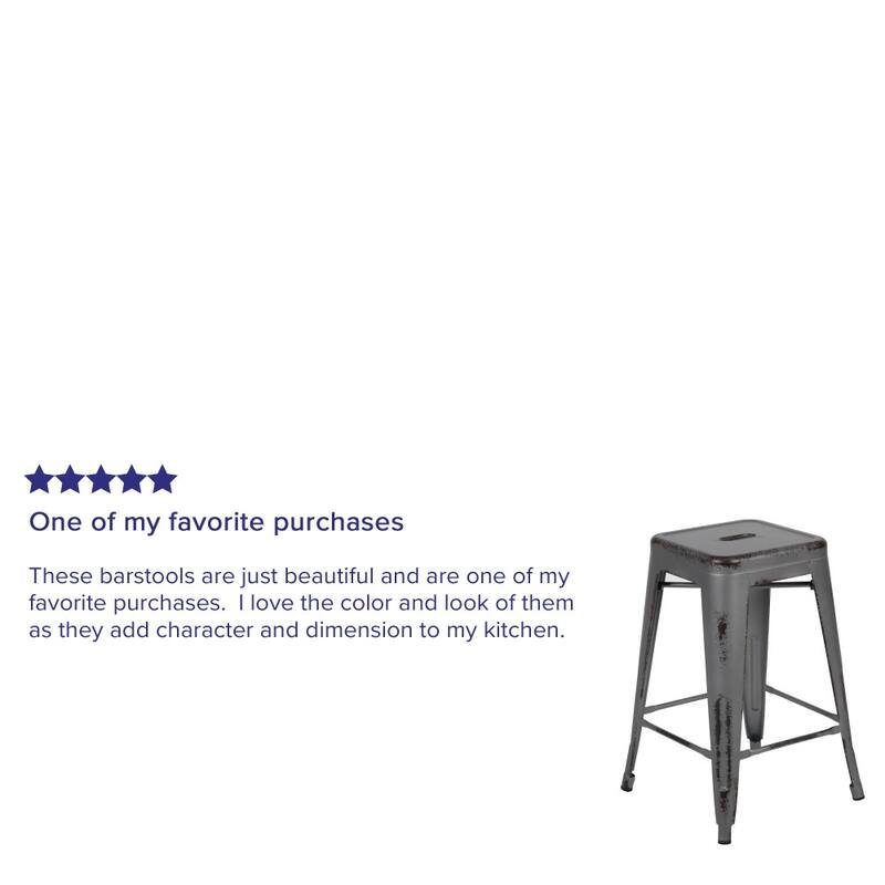 24" High Backless Distressed Metal Indoor-Outdoor Counter Height Stool