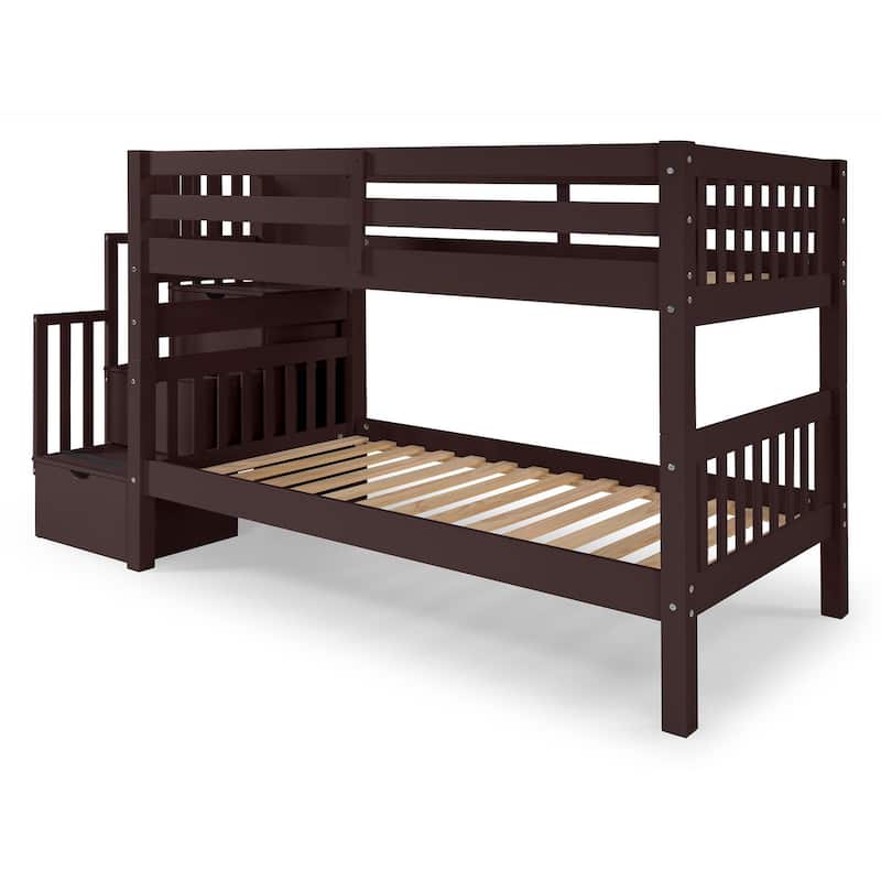 Taylor & Olive Trillium Twin over Twin Stairway Bunk Bed, 3 Steps