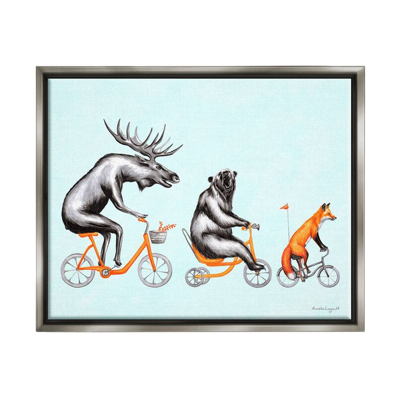 Stupell Wildlife Animals Riding Bikes Moose Bear Fox Floater Frame, Design by Amelie Legault