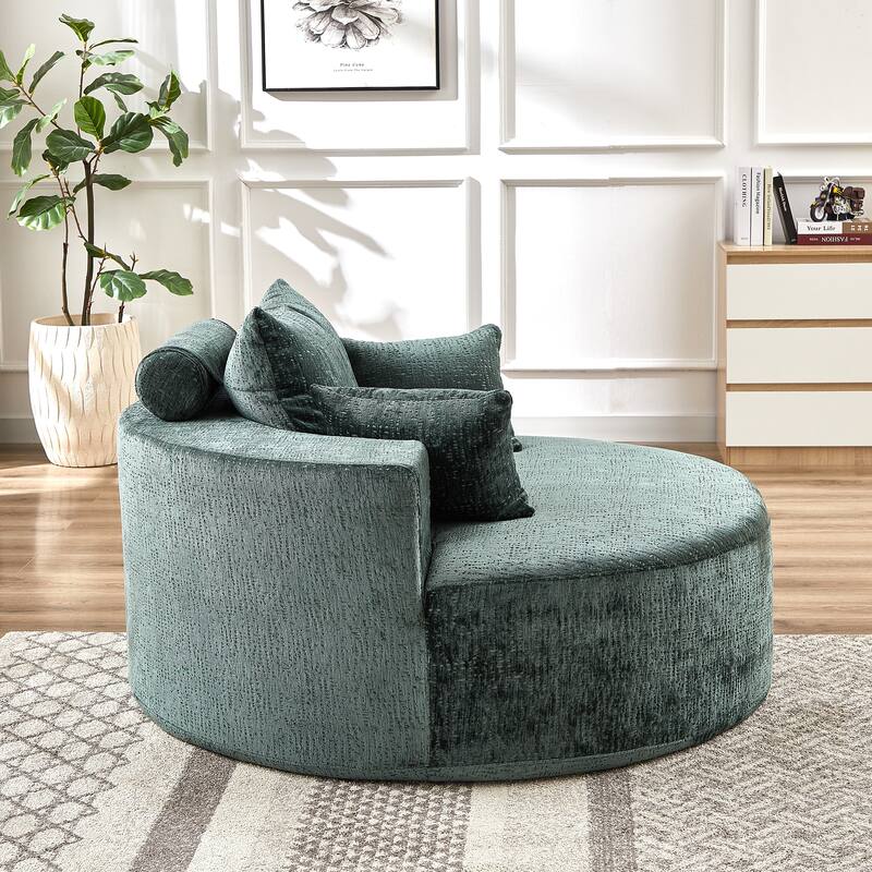 54'' Round Modular Single Sofa Chenille Sleeper Chair with Pillow - Green