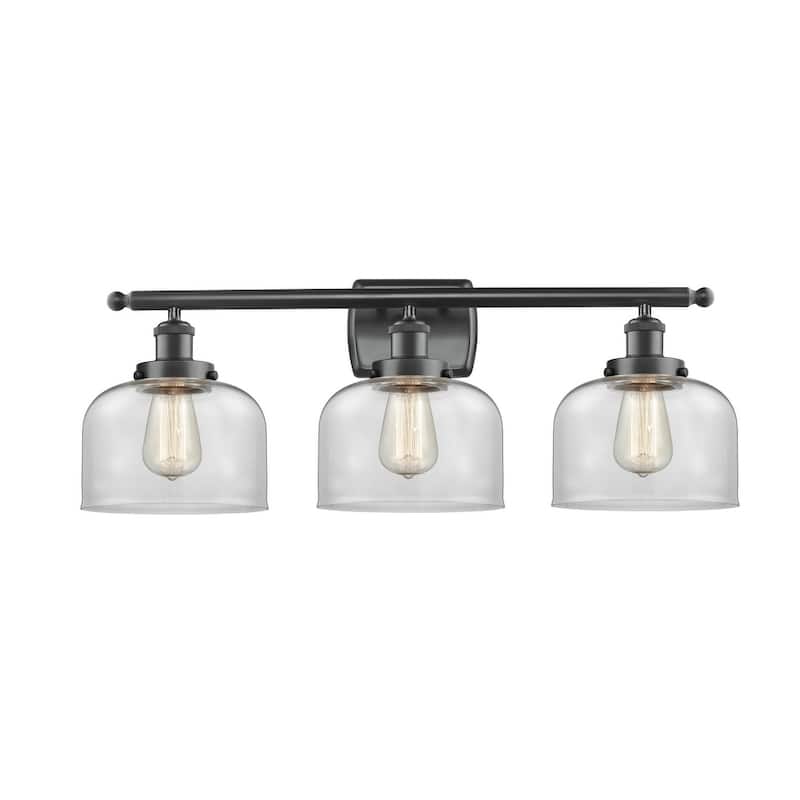 Innovations Lighting Large Bell 3 Light 26" Wide Vanity Light - Matte Black / Clear
