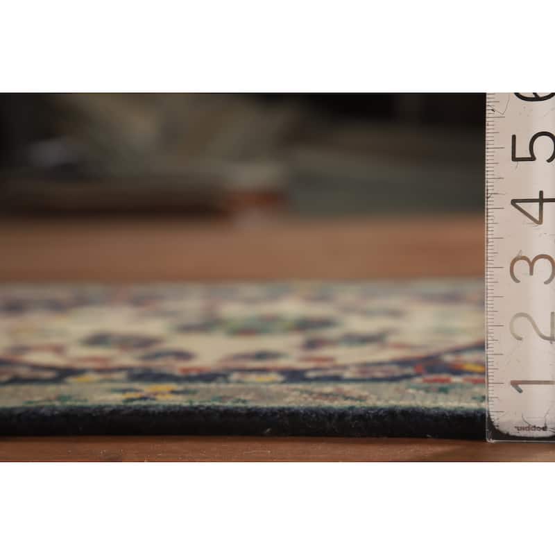 Hand Knotted Oriental 100% Wool Carpet Traditional Floral Navy Blue & Blues Heriz (serapi) Runner Rug - 8' 1'' X 2' 7''