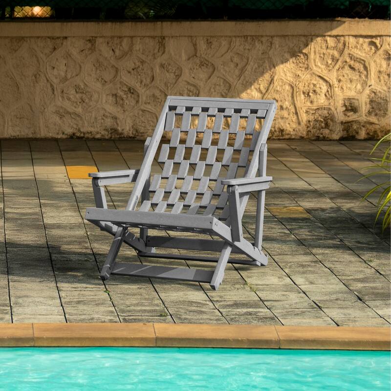 Aspen Fully Assembled All-Weather HDPE Outdoor Folding Lounge Chair with Removable Cushion - Gray