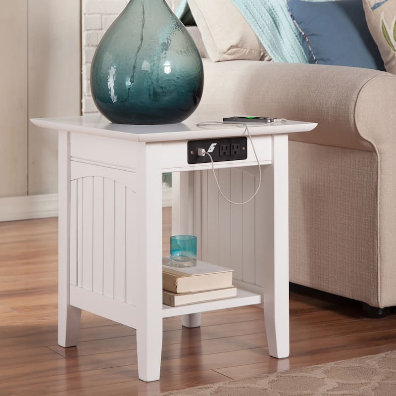 AFI Nantucket End Table with Built-in Charger in White
